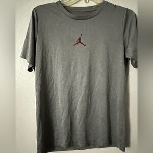 Jordan Short Sleeve Gray Dri Fit Tee with Red Emblem